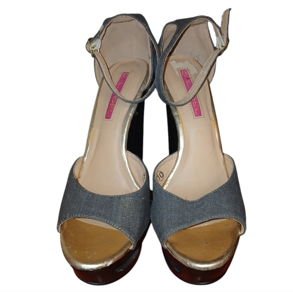 C Label Black and Gray Geometric Heel Cut Out Platform Sandals size 10 - Picture 3 of 11